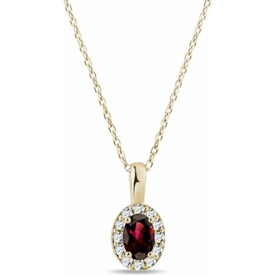 Klenota Zlatý halo náhrdelník s oválnym granátom a diamantmi N0529853