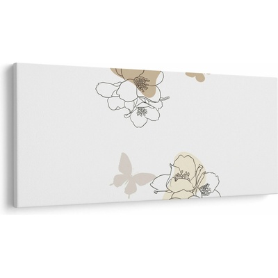 Obraz - Béžové kvety s motýľom N⁰2, jednodielne 250x125 cm