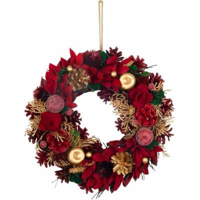 Veniec MagicHome Vianoce, závesný, červeno-zlatý, 30 cm
