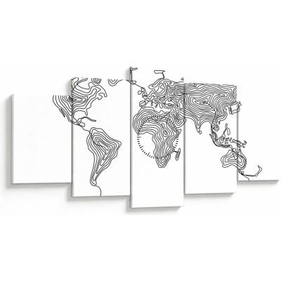 Obraz - Mapa v líniách (s hodinami), päťdielne 150x80 cm s hodinami