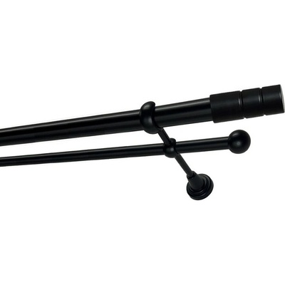 OK-GarnýžeCZ Garnýž kovová dvouřadá 25/16mm Cylinder černá 180 cm do stěny / kroužky s háčkem