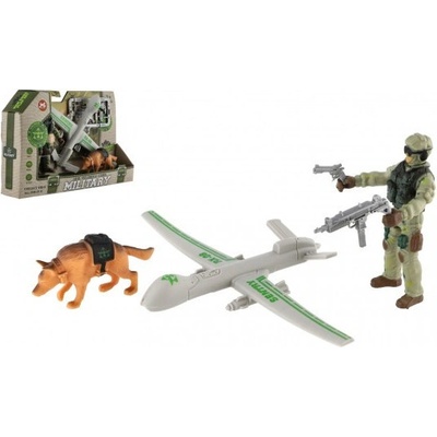 Teddies Vojenská sada plast dron, voják, pes s doplňky v krabici 23x14x4cm 00800226-XG