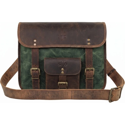 Crossbody brašna z hovězí kůže AŠVINI zelená s nastavitelným popruhem zapínání na sponu
