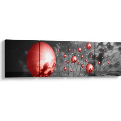 Obraz červených gulí, štvordielne 160x40 cm