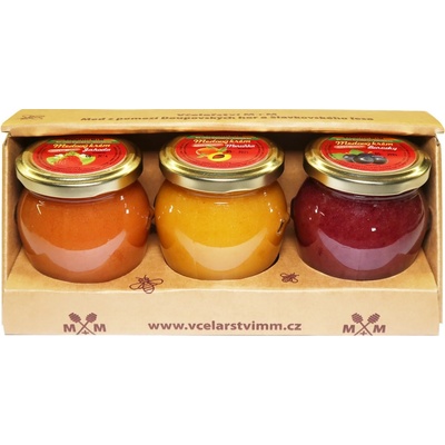 Včelařství M+M medové krémy jahoda meruňka borůvka 3 x 250 g