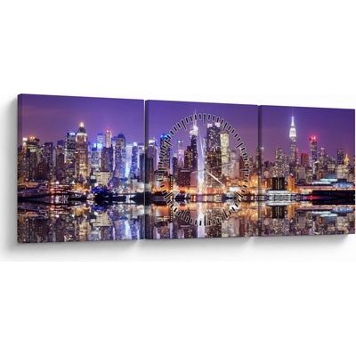 Obraz Manhattanu (s hodinami), trojdielne 90x30 cm s hodinami