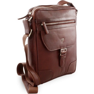 Hnědý pánský kožený zipový crossbag 215-1792-40