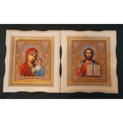 Ikona dvojice-Krista Pantokrata a Kazaňskej Bohorodičky 4 Farba: Hnedá, Veľkosť: 490x275mm