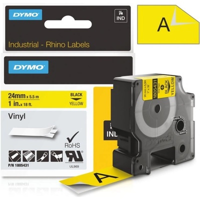 Páska Dymo Rhino vinyl, 24mm (1805431) žlutá, černý tisk, 5,5m