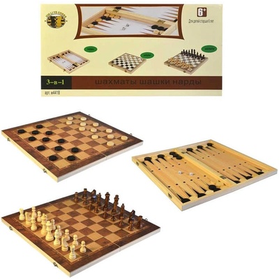 DŘEVO Hra šachy dáma backgamon 3v1