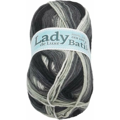 Priadza Lady de Luxe BATIK 100g - 604 biela, šedá (6789)