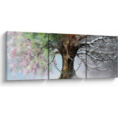 Obraz - Strom štyroch ročných období (s hodinami), trojdielne 90x30 cm s hodinami