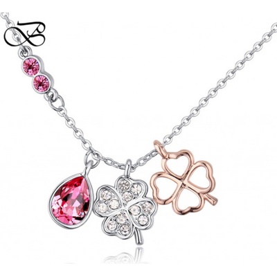 Glory Náhrdelník lucky clovers Swarovski elements ružová 155