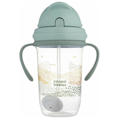 Canpol Babies Dětský hrnek se slámkou a závažím 270 ml Hory zelené