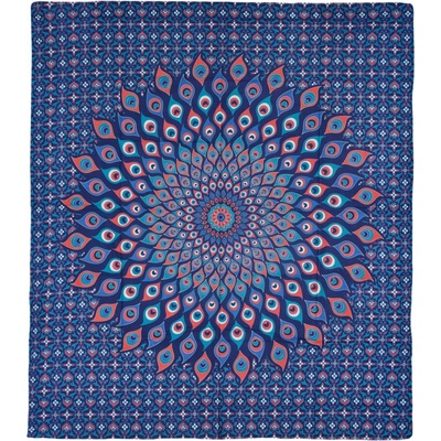 Sanu Babu přehoz na postel pestrobarevná paví mandala modro-červená 230 x 202 cm