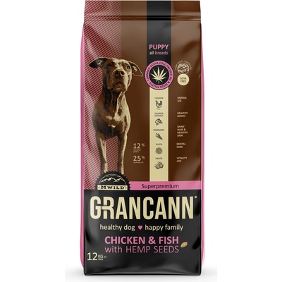 Grancann Chicken & Fish with hemp seeds Konopné krmivo pre šteňatá všetkých plemien 12 kg