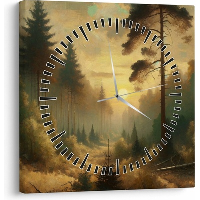 Obraz - Slnko žiariace lesom (s hodinami), jednodielne 30x30 cm s hodinami
