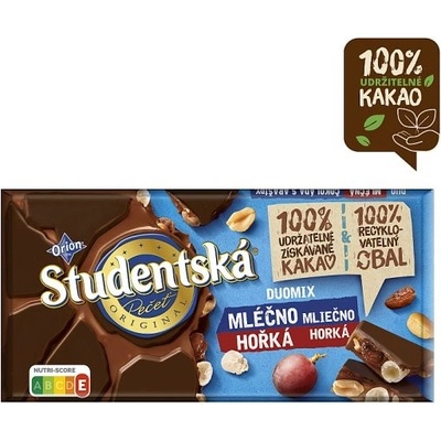 ORION STUDENTSKÁ PEČEŤ mléčno-hořká s arašídy rozinkami a želé 170 g