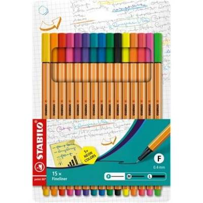 Stabilo Point 88 neon 15 ks fixiek v rôznych farbách 8815-1
