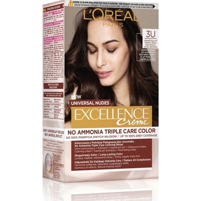 L'Oréal EXCELLENCE bez amoniaku barva na vlasy Univerzální Tmavě hnědá