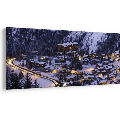 Obraz - horské zimné mestečko, jednodielne 200x100 cm
