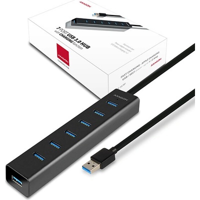 AXAGON HUE-SA7BP, 7x USB 3.0 ALU CHARGING hub, vč. AC adaptéru, kabel USB-A 40cm HUE-SA7BP