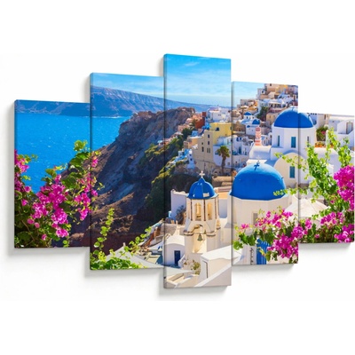 Obraz - Santorini, Grécko, päťdielne 150x105 cm
