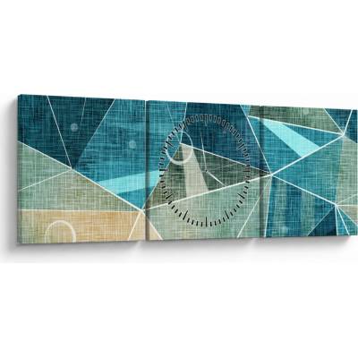 Obraz - Tyrkysová abstrakcia (s hodinami), trojdielne 90x30 cm s hodinami