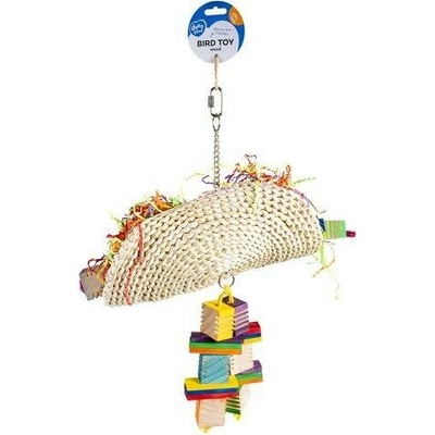 Duvo+ Play Time Závesná farebná hračka pre exoty s kockami z borovicového dreva, tkanej kukurice a zo skartovaného papiera M 36x19x40cm