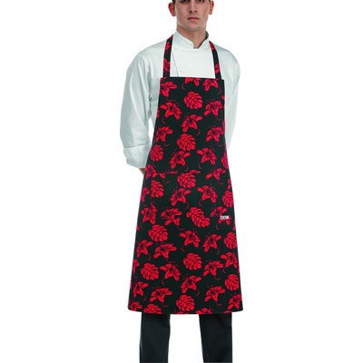 Egochef zástěra ke krku s kapsou vzor ibišek E-6103140A