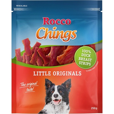 Rocco Chings sušené maso pro psy NOVINKA: kachní prsa krátké proužky 250 g
