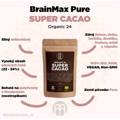 BrainMax Pure Organic 24 Super Cacao BIO kakao 1 kg