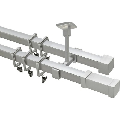 OK-GarnýžeCZ Garnýž kovová hranatá dvouřadá 20x20mm Zanotti satina 420 cm do stěny / na tunýlek - bez kroužků