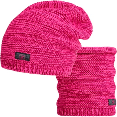 Dráče Čiapka pletená a nákrčník Dráča Colors set 39 ružový melír neón