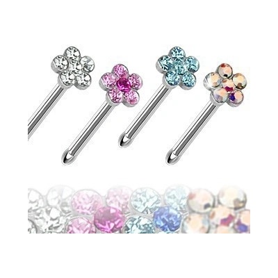 Šperky eshop ocelový piercing do nosu rovný barevný kvítek ze zirkonů SP10.20 čirá C