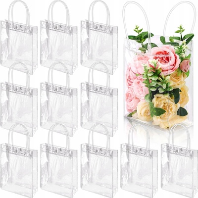 Darčekové tašky priehľadné PVC 20x15x7 cm s rúčkou 24 ks