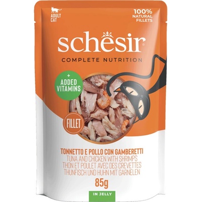 Schesir Cat Tuniak a kuracie filety s krevetami 85 g