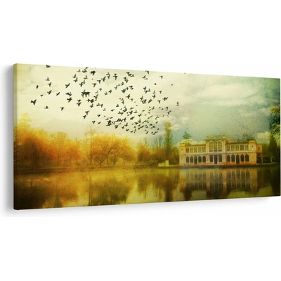 Obraz malované krajiny se sídlem, jednodílný 250x125 cm