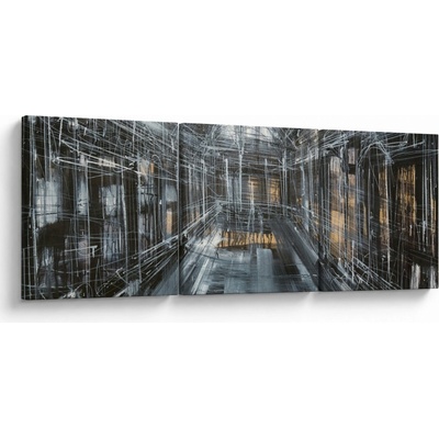 Obraz interiéru staré budovy, třídílný 90x30 cm