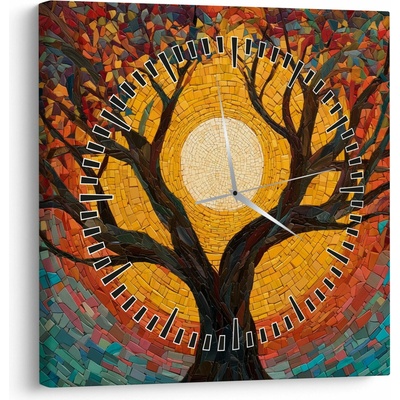Obraz - Slnko v korune stromu života (s hodinami), jednodielne 30x30 cm s hodinami
