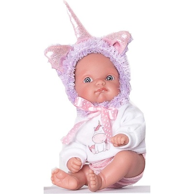 Antonio Juan 85105-2 Jednorožec fialový realistická miminko s celovinylovým tělem 21 cm
