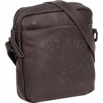Mustang Pánska kožená taška cez rameno Valencia Shoulderbag Topzip zdobená logom a orlom orla: Tmavohnedá