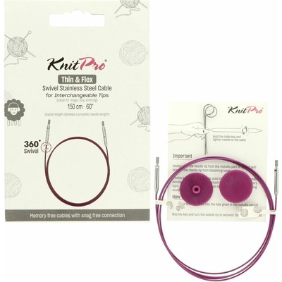 Knitpro Thin & Flex otočné fialové lanká na ihlice 150cm