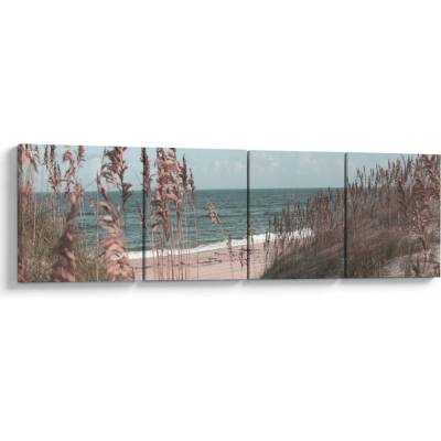 Obraz - Ružová pláž, štvordielne 160x40 cm