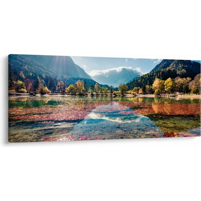 Obraz - Jezero Jasna, Gozd Martuljek, Julské Alpy, Slovinsko, jednodílný 120x50 cm