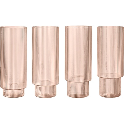Ferm Living Vysoké sklenice Ripple Blush 4 x 300 ml