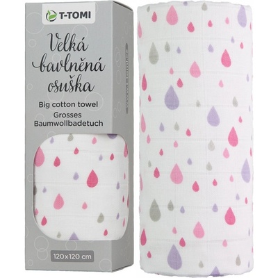 T-TOMI Accessories s.r.o. Velká bavlněná TETRA osuška pink drops / růžové kapky