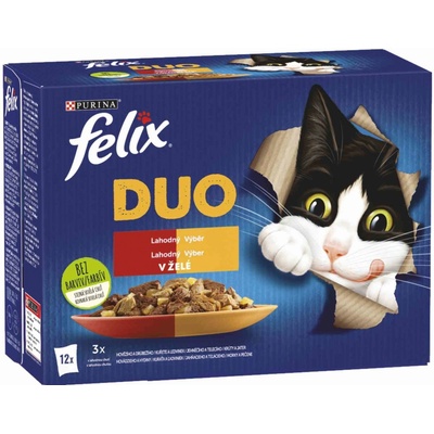 Felix Duo hovädzie a hydina kuracie a ľadvinky jahňacie a teľacie morčacie a pečeň v želé 12 x 85 g