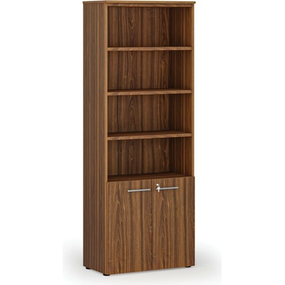 Primo Kombinovaná kancelářská skříň WOOD, dveře na 2 patra, 2128 x 800 x 420 mm, ořech
