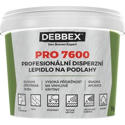 Debbex Profesionálne disperzné lepidlo na podlahy PRO 7600 - 1 kg svetlo béžová, vedro
